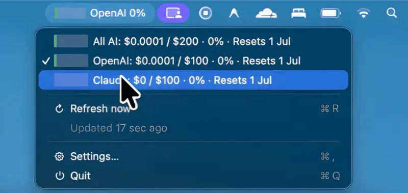 SpendBar menubar app preview