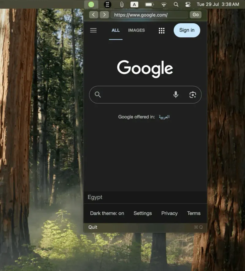Mini Menu Browser menubar app preview