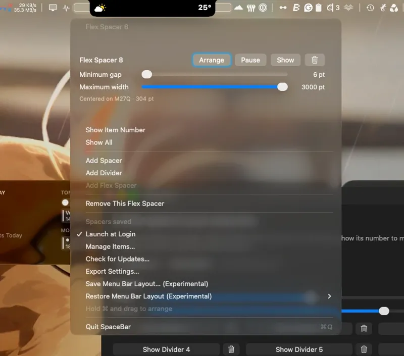 SpaceBar menubar app preview