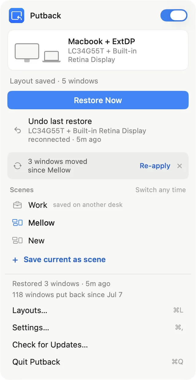 Putback screenshot showing the app interface