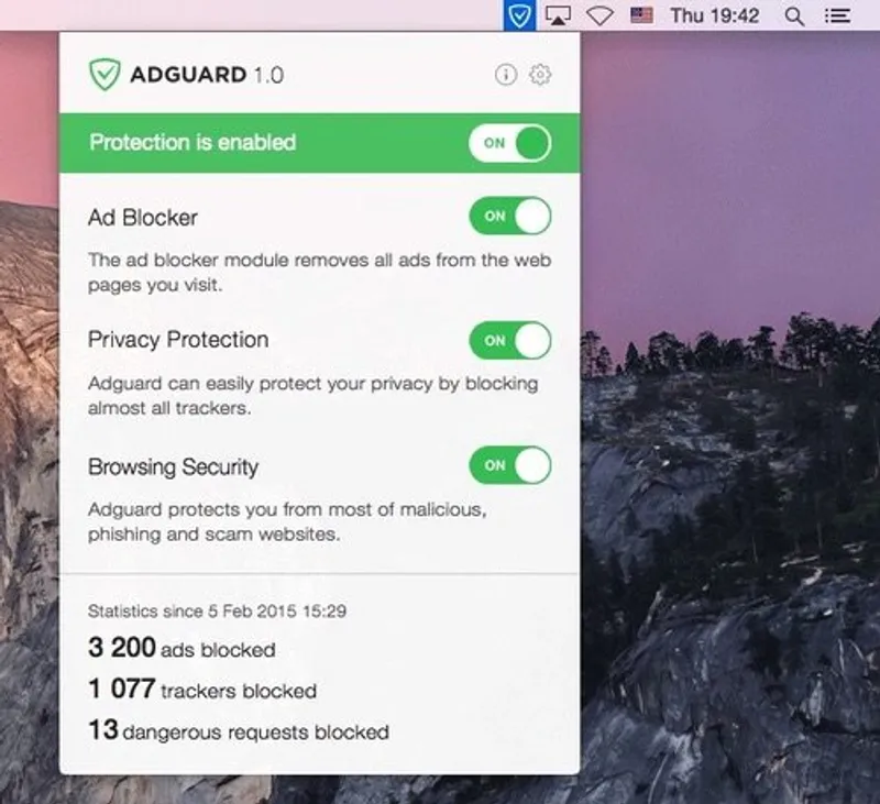 AdGuard menubar app preview