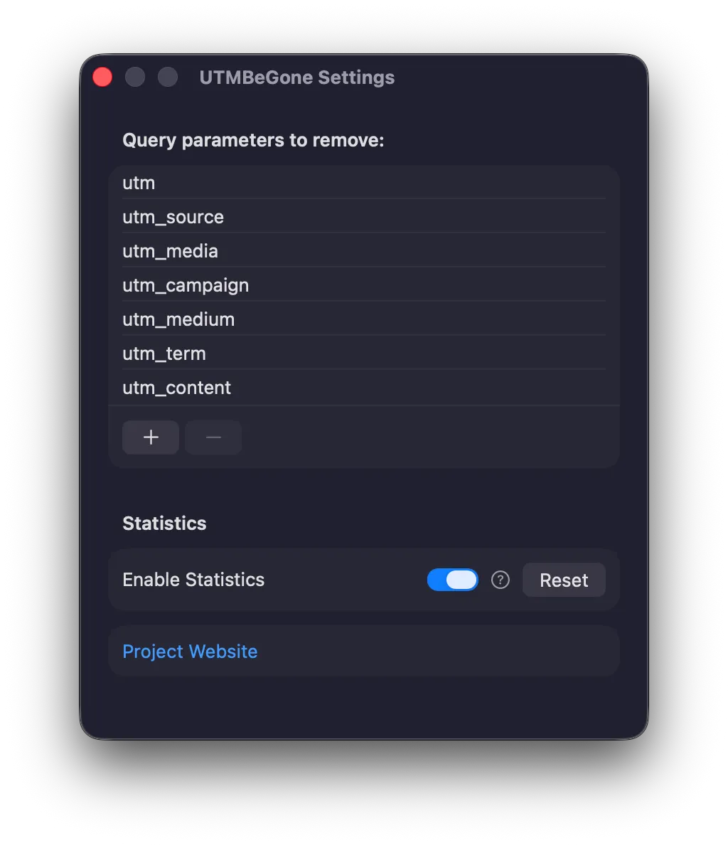 UTMBeGone screenshot showing the app interface