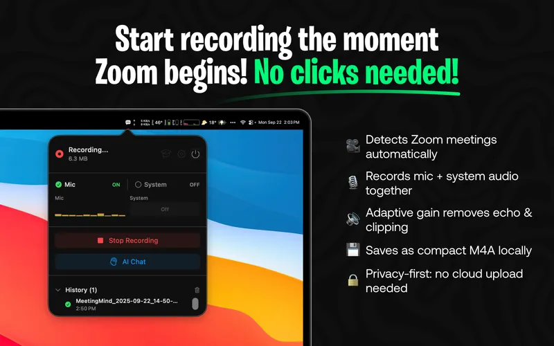 Meeting Mind menubar app preview