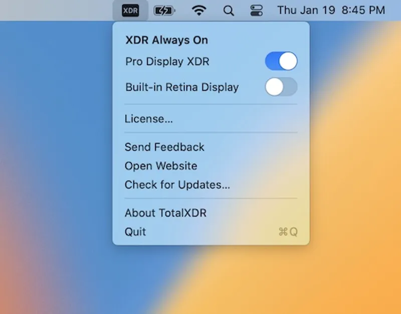 TotalXDR menubar app preview