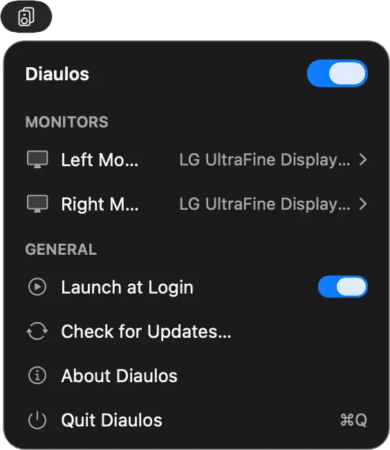 Diaulos screenshot showing the app interface