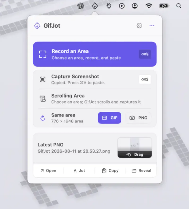 GifJot menubar app preview